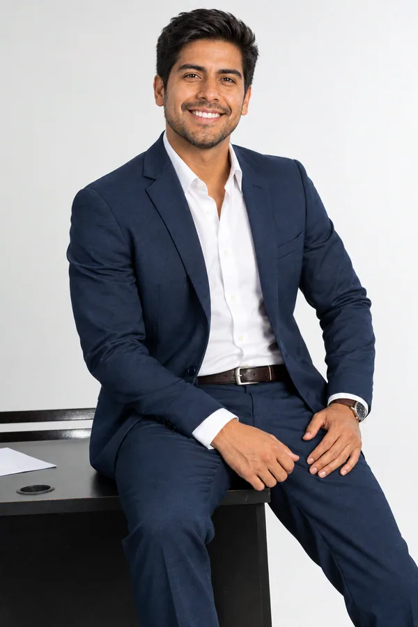 Hombre sentado sonriendo
